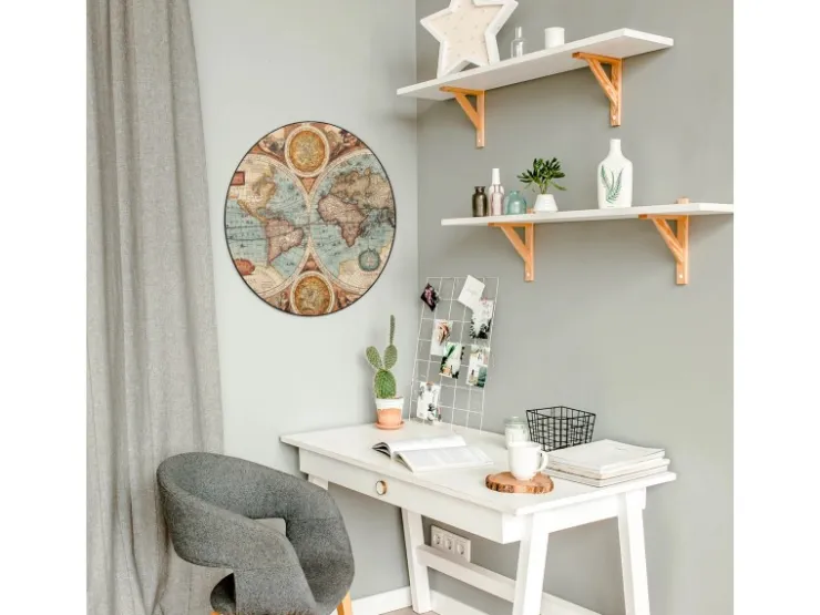 Banjado Magnettafel Rund Größe 47cm Magnetwand Schwarz Aus Metall Magnetpinnwand Pinnwand Motiv Historische Weltkarte* Pinnwände