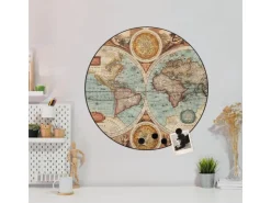 Banjado Magnettafel Rund Größe 47cm Magnetwand Schwarz Aus Metall Magnetpinnwand Pinnwand Motiv Historische Weltkarte* Pinnwände