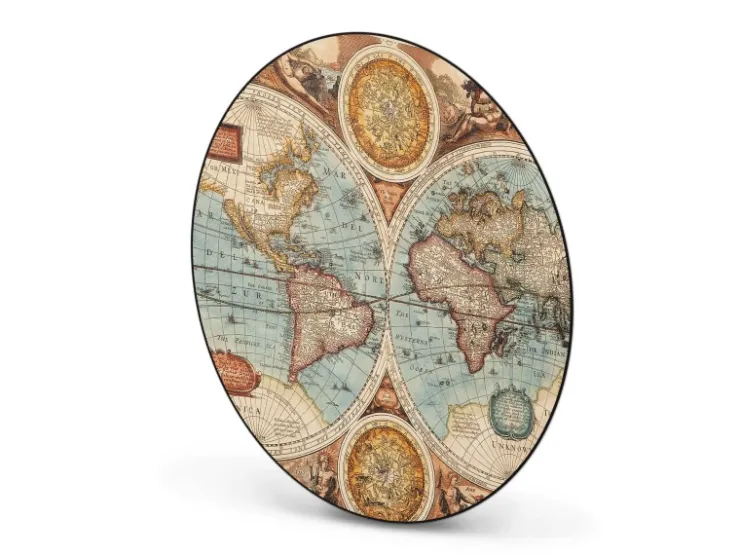 Banjado Magnettafel Rund Größe 47cm Magnetwand Schwarz Aus Metall Magnetpinnwand Pinnwand Motiv Historische Weltkarte* Pinnwände