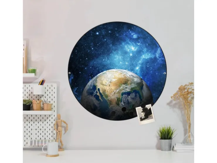 Banjado Magnettafel Rund Größe 47cm Magnetwand Schwarz Aus Metall Magnetpinnwand Pinnwand Motiv Erdkugel* Pinnwände