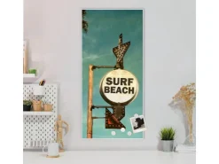 Banjado Magnettafel 37x78cm Magnetwand Weiß Aus Metall Magnetpinnwand Pinnwand Inkl. 4 Magnete Motiv Surf Beach* Pinnwände