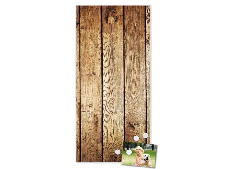 Banjado Magnettafel 37x78cm Magnetwand Weiß Aus Metall Magnetpinnwand Pinnwand Inkl. 4 Magnete Motiv Geöltes Holz