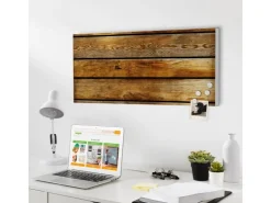 Banjado Magnettafel 78x37cm Magnetwand Weiß Aus Metall Magnetpinnwand Pinnwand Inkl. 4 Magnete Motiv Holzbretter