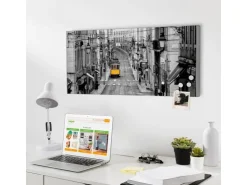 Banjado Magnettafel 78x37cm Magnetwand Silber Aus Metall Magnetpinnwand Pinnwand Inkl. 4 Magnete Motiv Lissabon* Pinnwände