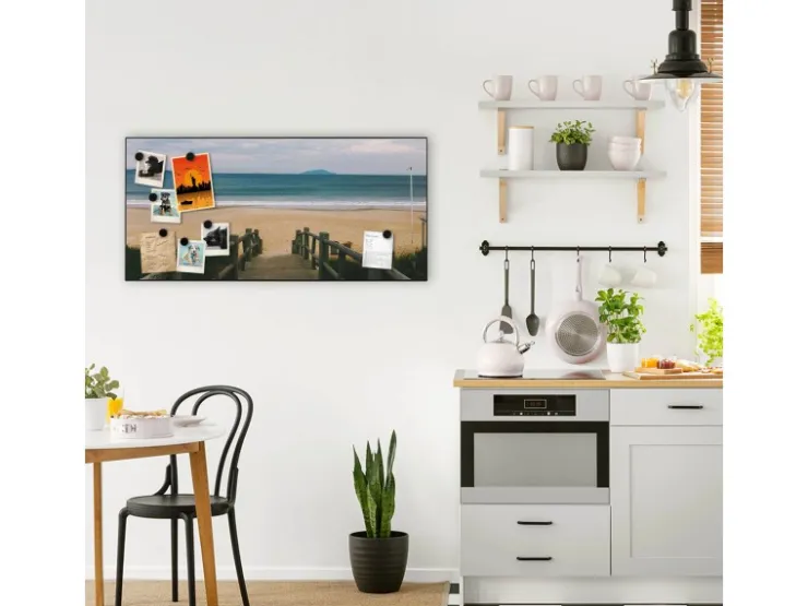 Banjado Magnettafel 78x37cm Magnetwand Schwarz Aus Metall Magnetpinnwand Pinnwand Inkl. 4 Magnete Motiv Zum Strand* Pinnwände