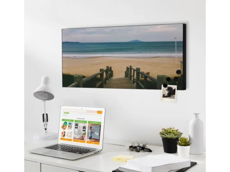 Banjado Magnettafel 78x37cm Magnetwand Schwarz Aus Metall Magnetpinnwand Pinnwand Inkl. 4 Magnete Motiv Zum Strand* Pinnwände