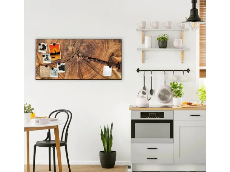 Banjado Magnettafel 78x37cm Magnetwand Schwarz Aus Metall Magnetpinnwand Pinnwand Inkl. 4 Magnete Motiv Jahresringe* Pinnwände