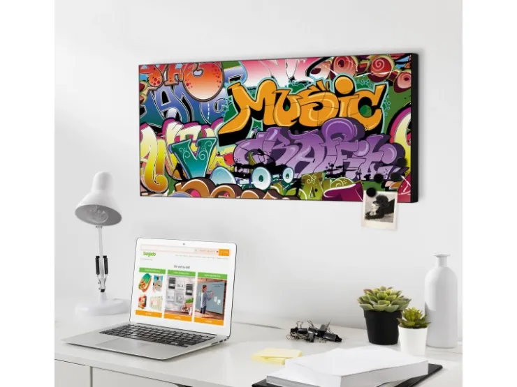 Banjado Magnettafel 78x37cm Magnetwand Schwarz Aus Metall Magnetpinnwand Pinnwand Inkl. 4 Magnete Motiv Graffiti
