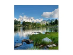 Banjado Magnettafel 50x50cm Magnetwand Weiß Aus Metall Magnetpinnwand Pinnwand Inkl. 4 Magnete Motiv Gebirgssee* Pinnwände