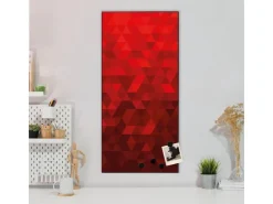 Banjado Magnettafel 37x78cm Magnetwand Schwarz Aus Metall Magnetpinnwand Pinnwand Inkl. 4 Magnete Motiv Dreiecke Rot
