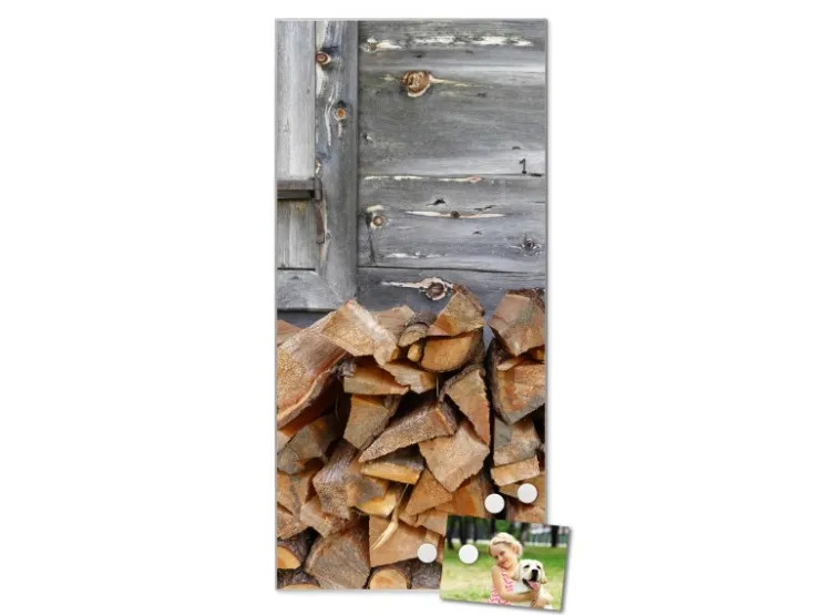 Banjado Magnettafel 37x78cm Magnetwand Silber Aus Metall Magnetpinnwand Pinnwand Inkl. 4 Magnete Motiv Feuerholz* Pinnwände