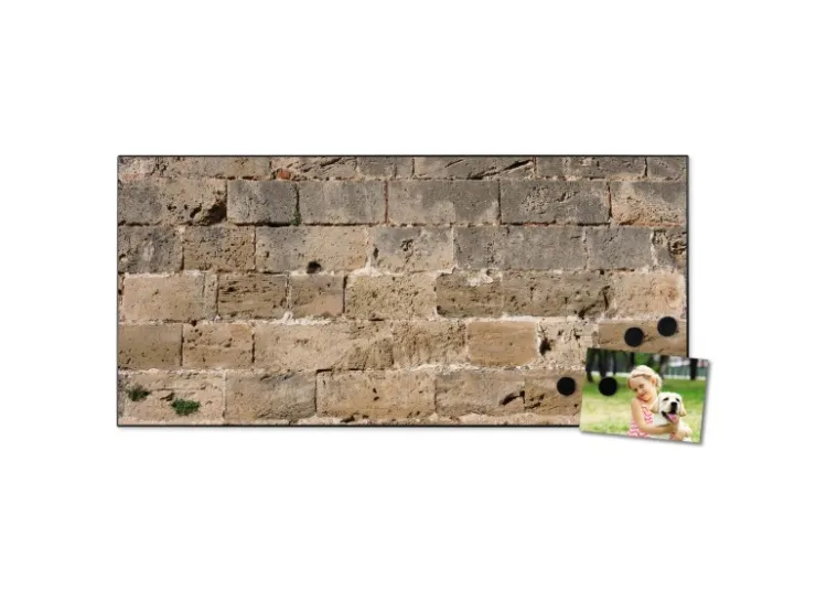 Banjado Magnettafel 78x37cm Magnetwand Schwarz Aus Metall Magnetpinnwand Pinnwand Inkl. 4 Magnete Motiv Steinwand Antik