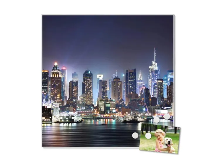 Banjado Magnettafel 50x50cm Magnetwand Weiß Aus Metall Magnetpinnwand Pinnwand Inkl. 4 Magnete Motiv New York