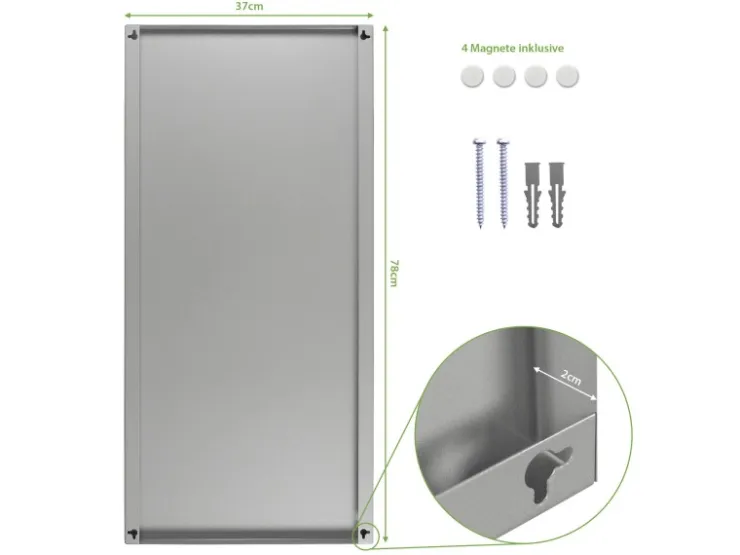 Banjado Magnettafel 37x78cm Magnetwand Silber Aus Metall Magnetpinnwand Pinnwand Inkl. 4 Magnete Motiv Kork* Pinnwände