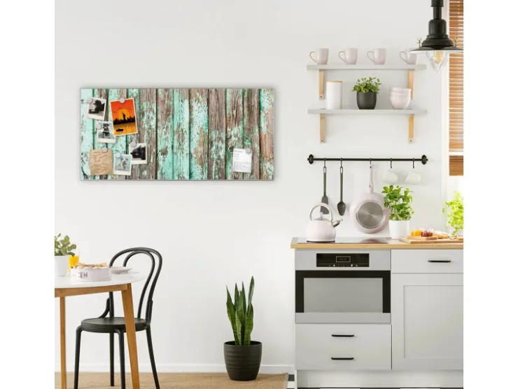 Banjado Magnettafel 78x37cm Magnetwand Silber Aus Metall Magnetpinnwand Pinnwand Inkl. 4 Magnete Motiv Verwittertes Holz* Pinnwände