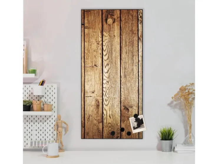 Banjado Magnettafel 37x78cm Magnetwand Schwarz Aus Metall Magnetpinnwand Pinnwand Inkl. 4 Magnete Motiv Geöltes Holz* Wanddekoration|Pinnwände