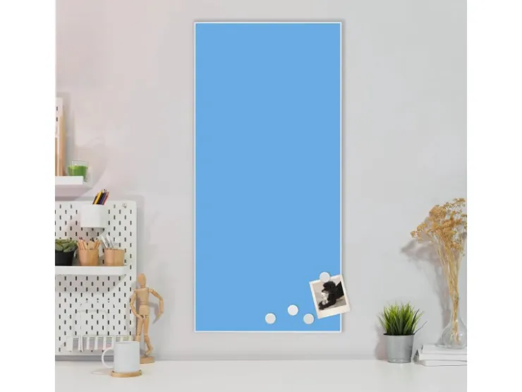 Banjado Magnettafel 37x78cm Magnetwand Weiß Aus Metall Magnetpinnwand Pinnwand Inkl. 4 Magnete Motiv Pastellblau* Pinnwände