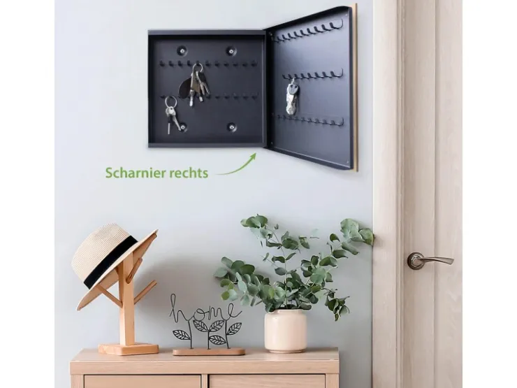 Banjado Schlüsselkasten Holz 30x30cm Scharnier Rechts 50 Haken Design Schlüsselbox Motiv Katzenliebe 2* Garderoben