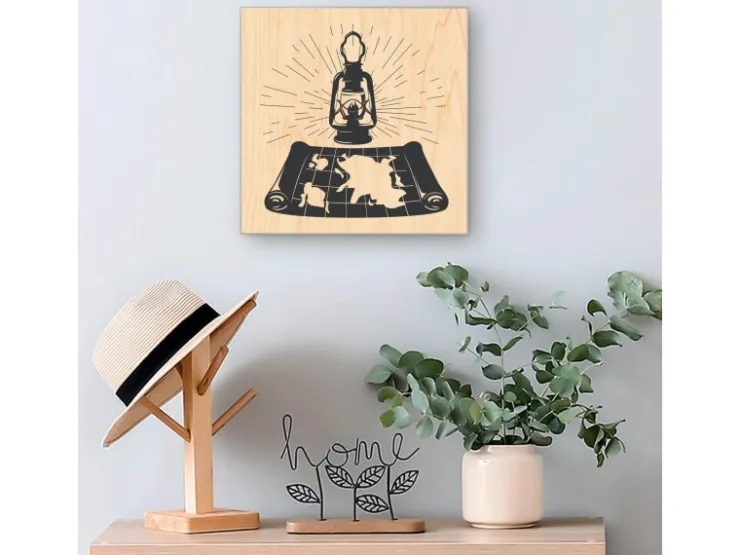 Banjado Schlüsselkasten Holz 30x30cm Schwarz Scharnier Rechts 50 Haken Design Schlüsselbox Motiv Entdecker-Laterne* Laternen