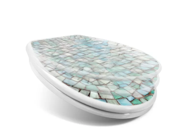 Banjado Toilettendeckel Mit Absenkautomatik WC-Sitz Soft Close Weiß Hygienischer Duroplast Leichte Montage Mit Motiv Mosaik Blau* Mosaik