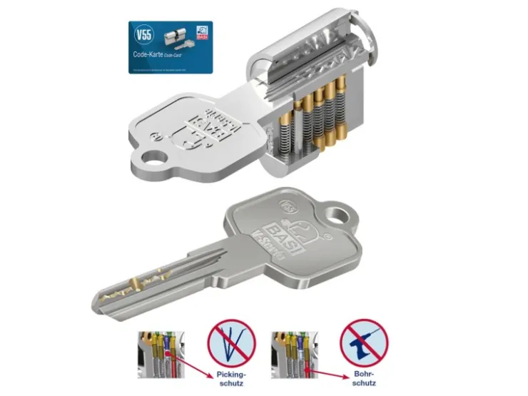 Basi - V55 - Profil-Doppelzylinder - 30/30 mm - Verschiedenschließend - Not- und Gefahrenfunktion