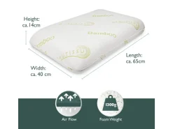 Beautissu BeauErgo BN Memory Foam Nackenstützkissen Bambus 65x40x14