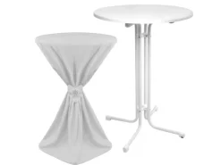 Beautissu Sylt Stehtisch Ø 70cm Weiß mit Giulia Stehtischhusse Ø 70cm Weiß* Tische