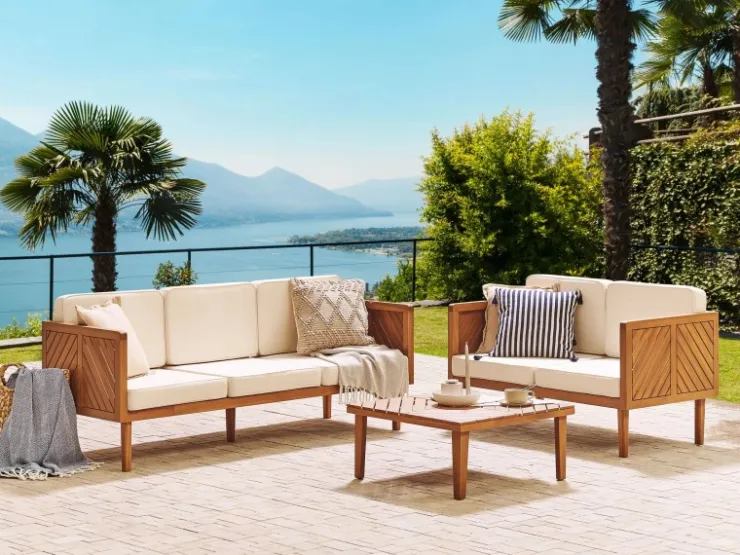 Beliani Gartensofa Heller Holzfarbton Beige 65x179x76* Sofas