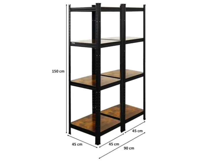 BERLINLODGE 4er Wohnregal Ragnar Set HxBxT 150x45x45cm Fachlast 100kg Vintagebraun-Schwarz* Regalsysteme