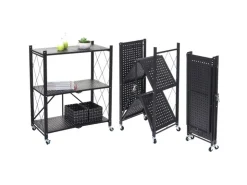 BERLINLODGE KLAP Klappbares Regal Auf Rollen HxBxT 87 x 72 x 34 cm 3 Ebenen Belastbarkeit 150kg Wohnregal* Regale Schwarz