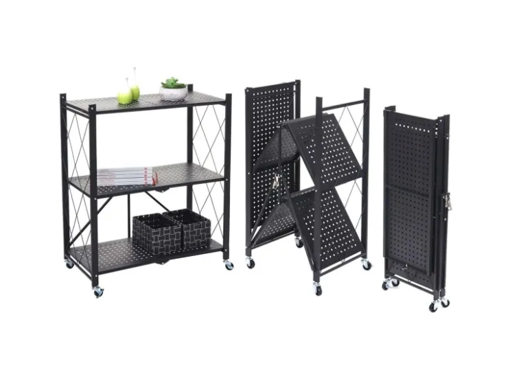 BERLINLODGE KLAP Klappbares Regal Auf Rollen HxBxT 87 x 72 x 34 cm 3 Ebenen Belastbarkeit 150kg Wohnregal* Regale Schwarz