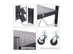 BERLINLODGE KLAP Klappbares Regal Auf Rollen HxBxT 87 x 72 x 34 cm 3 Ebenen Belastbarkeit 150kg Wohnregal* Regale Schwarz