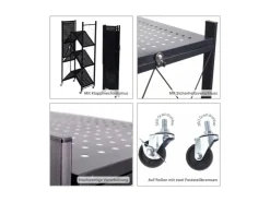 BERLINLODGE KLAP Klappbares Regal Auf Rollen HxBxT 127 x 72 x 34 cm 4 Ebenen Belastbarkeit 200kg Wohnregal* Regale Schwarz