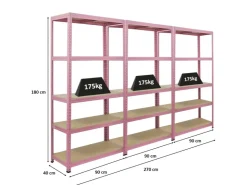 BERLINLODGE Mega Deal 3x Wohnregal PINK LADY HxBxT 180x90x40cm Fachlast 175kg 5 Ebenen Pink Bücherregal Standregal Büroregal* Büroregale