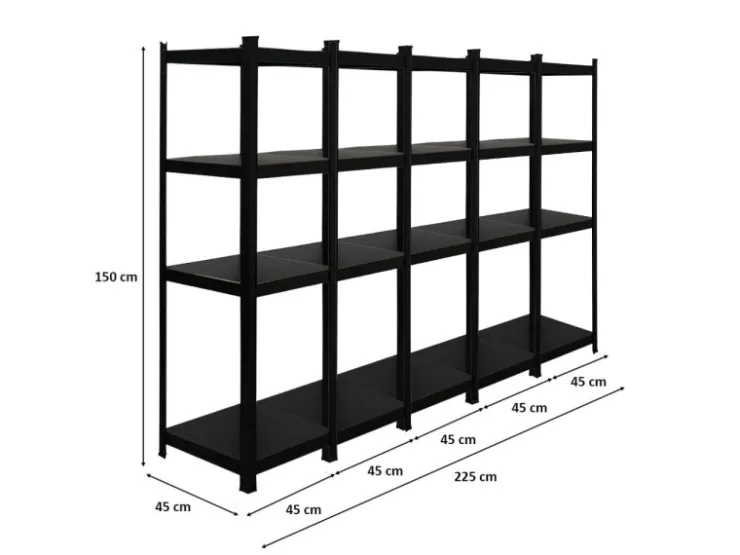 BERLINLODGE Mega Deal 5x Wohnregal Ragnar HxBxT 150x45x45cm Fachlast 100kg Matt Shwarz Bücherregal Standregal Büroregal für Wohnzimmer* Büroregale