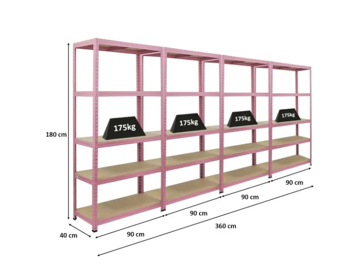BERLINLODGE Mega Deal 4x Wohnregal PINK LADY HxBxT 180x90x40cm Fachlast 175kg 5 Ebenen Pink Bücherregal Standregal Büroregal* Büroregale