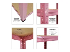 BERLINLODGE Mega Deal 2x Wohnregal PINK LADY HxBxT 180x90x40cm Fachlast 175kg 5 Ebenen Pink Bücherregal Standregal Büroregal