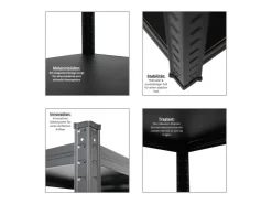 BERLINLODGE Mega Deal 2x Wohnregal Ragnar HxBxT 150x45x45cm Fachlast 100kg Matt Shwarz Bücherregal Standregal Büroregal für Wohnzimmer* Büroregale