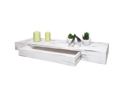 BERLINLODGE Wandregal HxBxT 8x80x25cm Schublade Massiv-Holz Weiß Shabby Schweberegal Wandboard Hängeregal Regal* Schweberegale