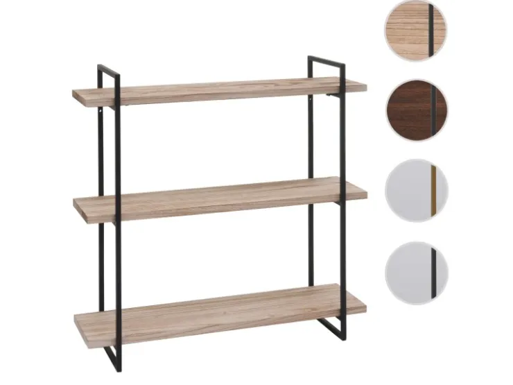 BERLINLODGE Wandregal HxBxT 60x60x18cm 3 Regalböden Massiv-Holz Industrial Hängeregal Schweberegal* Schweberegale|Holzregale