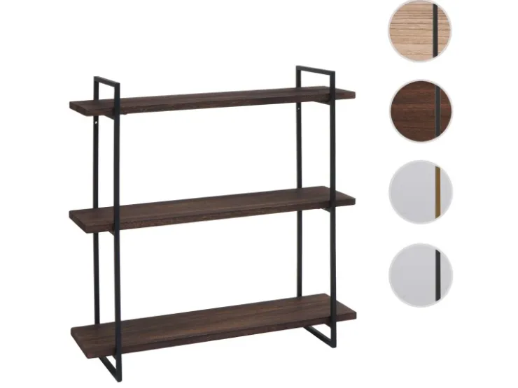 BERLINLODGE Wandregal HxBxT 60x60x18cm 3 Regalböden Massiv-Holz Industrial Hängeregal Schweberegal* Schweberegale|Holzregale