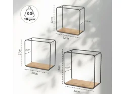 BERLINLODGE Wandregal Metall/Bambus 3er Set Schweberegal 3-Teiliges Hängeregal Würfelregal Schrankregal Wanddeko Und Ablage Schwarz/Holz* Schweberegale