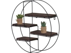 BERLINLODGE Wandregal Rund HxBxT 45x45x11cm 4 Regalböden Metall Massiv-Holz Industrial Dunkel Hängeregal Schweberegal Regal* Schweberegale