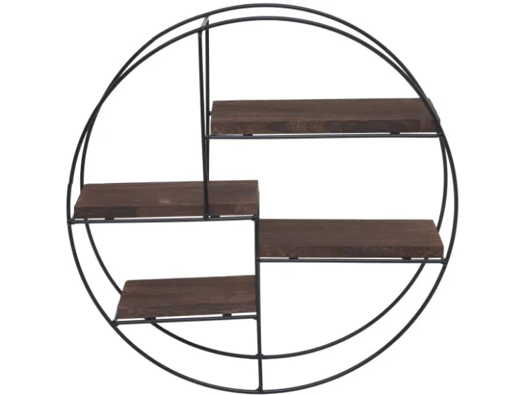 BERLINLODGE Wandregal Rund HxBxT 45x45x11cm 4 Regalböden Metall Massiv-Holz Industrial Dunkel Hängeregal Schweberegal Regal* Schweberegale