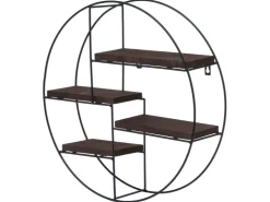 BERLINLODGE Wandregal Rund HxBxT 45x45x11cm 4 Regalböden Metall Massiv-Holz Industrial Dunkel Hängeregal Schweberegal Regal* Schweberegale