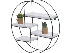 BERLINLODGE Wandregal Rund HxBxT 45x45x11cm 4 Regalböden Metall Massiv-Holz Industrial Hängeregal Schweberegal Regal