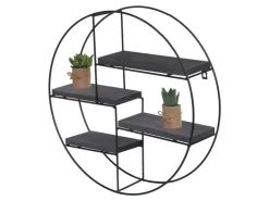BERLINLODGE Wandregal Rund HxBxT 45x45x11cm 4 Regalböden Metall Massiv-Holz Industrial Dunkel Hängeregal Schweberegal Regal* Schweberegale