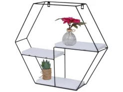 BERLINLODGE Wandregal Sechseckig HxBxT 43x49x11cm 3 Regalböden Metall Massiv-Holz Industrial Hängeregal Schweberegal Regal* Schweberegale