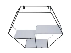 BERLINLODGE Wandregal Sechseckig HxBxT 43x49x11cm 3 Regalböden Metall Massiv-Holz Industrial Hängeregal Schweberegal Regal* Schweberegale