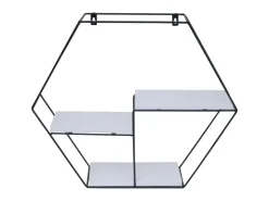 BERLINLODGE Wandregal Sechseckig HxBxT 43x49x11cm 3 Regalböden Metall Massiv-Holz Industrial Hängeregal Schweberegal Regal* Schweberegale